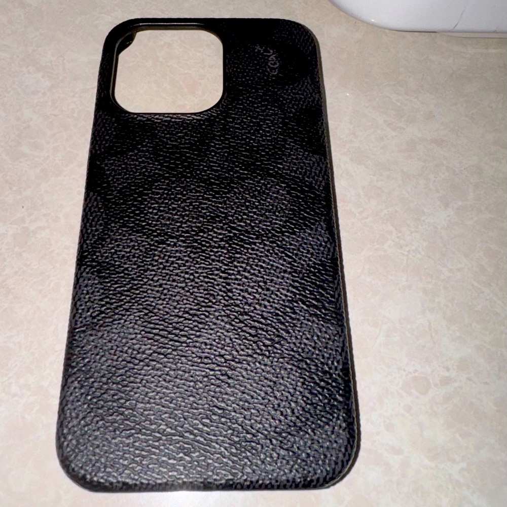 COACH like new authentic black leather iPhone 13 case